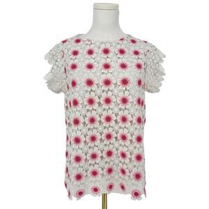 J.Crew Neon Pink Floral Crochet Sleeveless Top Daisy Embroidered XS Lace Boho